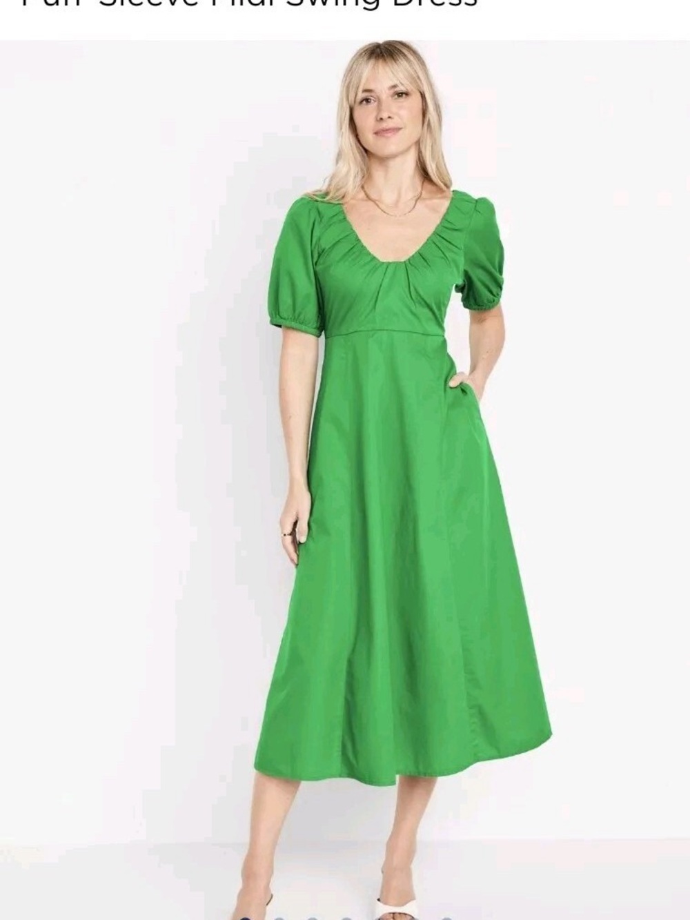 Old Navy Green Puff Sleeve Midi Dress Size Large Puff Sleeve Pleated